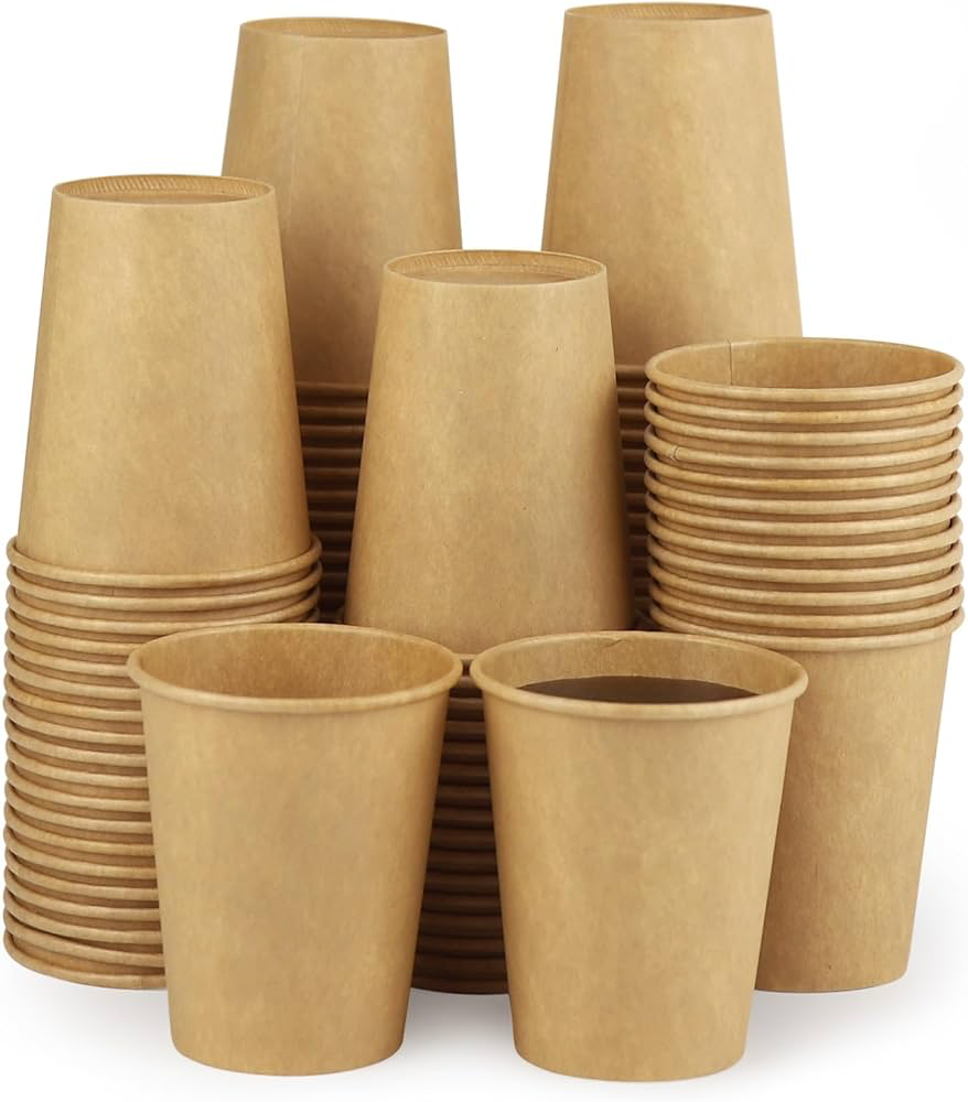 8oz Paper Hot Cup Kraft Retail Pack Bamboo Fiber  1000/Cs
