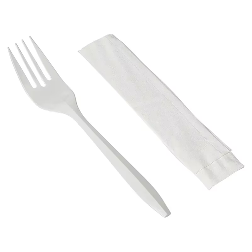 [SPNAPWRPRFK] Fork / Napkin Iw White Compostable 500/Cs
