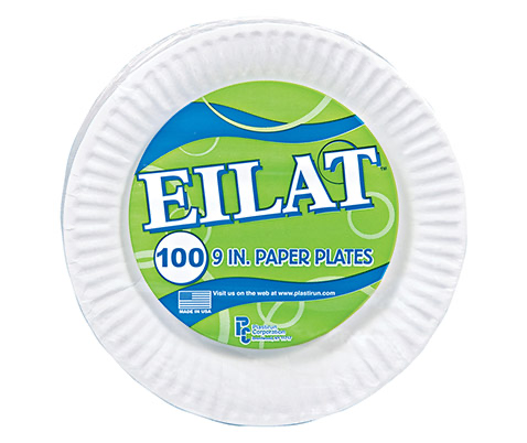 [526PLATE] Eilat Plate Wht Paper 9 In-Retail Rnd And Uncoated Plastirun